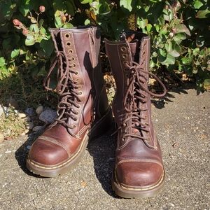 Dr. Marten Miranda, retro, zip up and lace up brown boots. Size 8/39